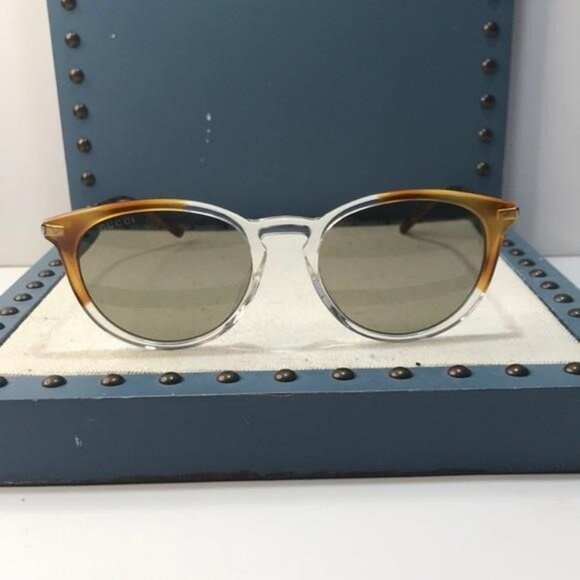 New Authentic Gucci GG1048S 004 Brown and Clear Men's Sunglasses - Picture 7 of 14